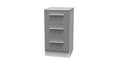 Contrast Bedside Table Grey & White 3 Drawers 70cm