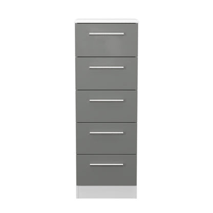 Contrast Tall Tallboy Grey & White 5 Drawers 108cm