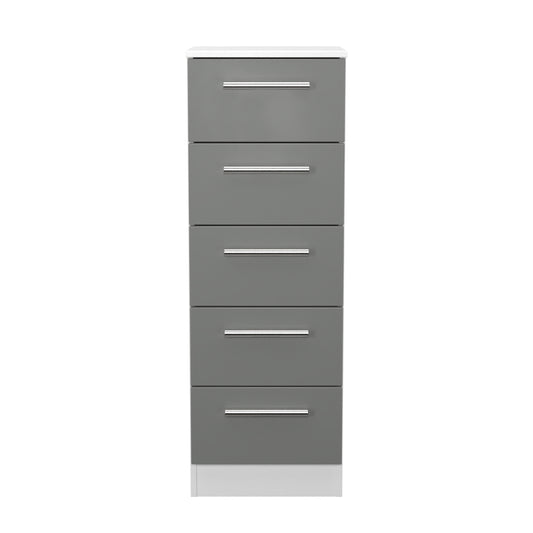 Contrast Tall Tallboy Grey & White 5 Drawers 108cm