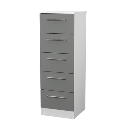 Contrast Tall Tallboy Grey & White 5 Drawers 108cm