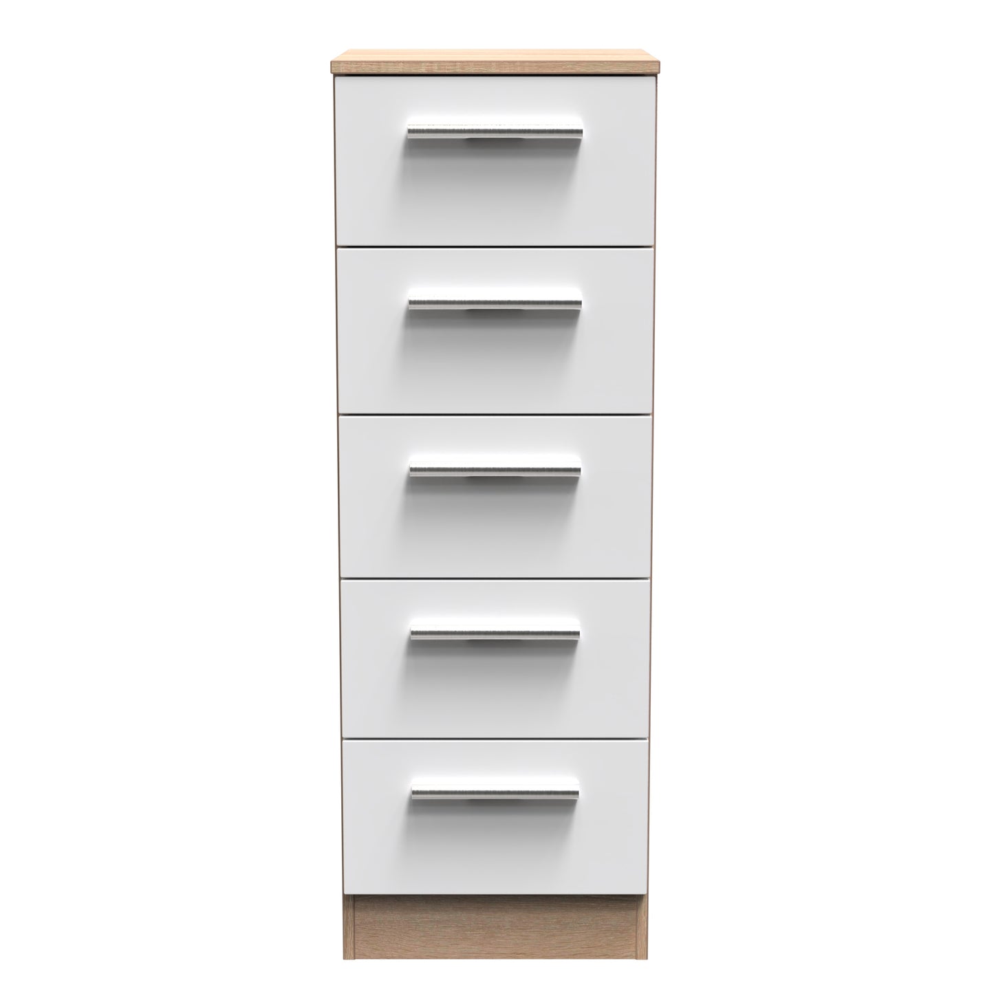 Contrast Tall Tallboy White & Oak 5 Drawers 108cm