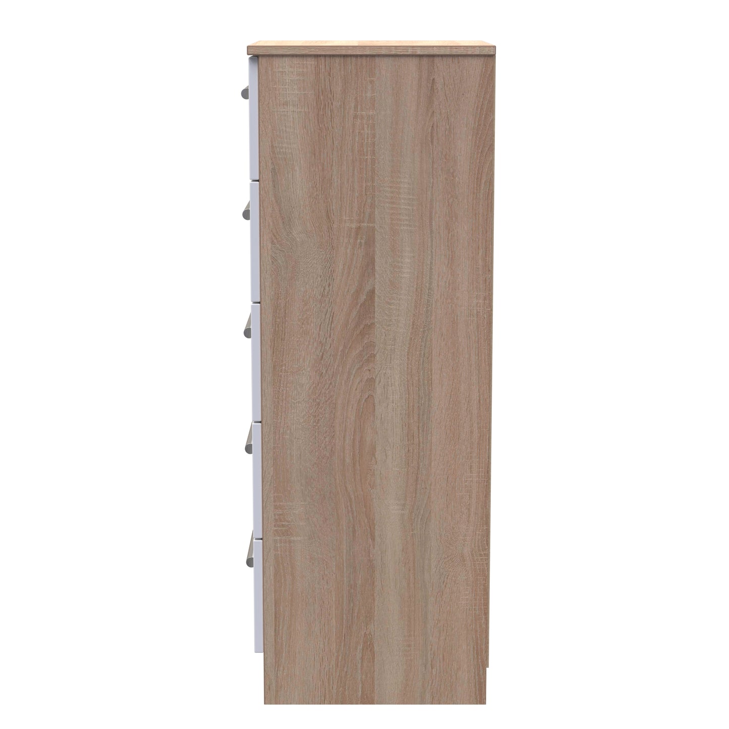 Contrast Tall Tallboy White & Oak 5 Drawers 108cm