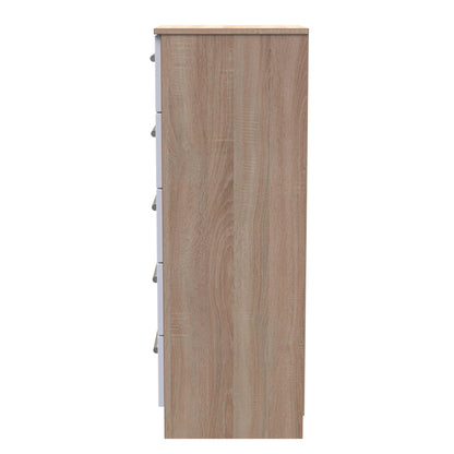 Contrast Tall Tallboy White & Oak 5 Drawers 108cm