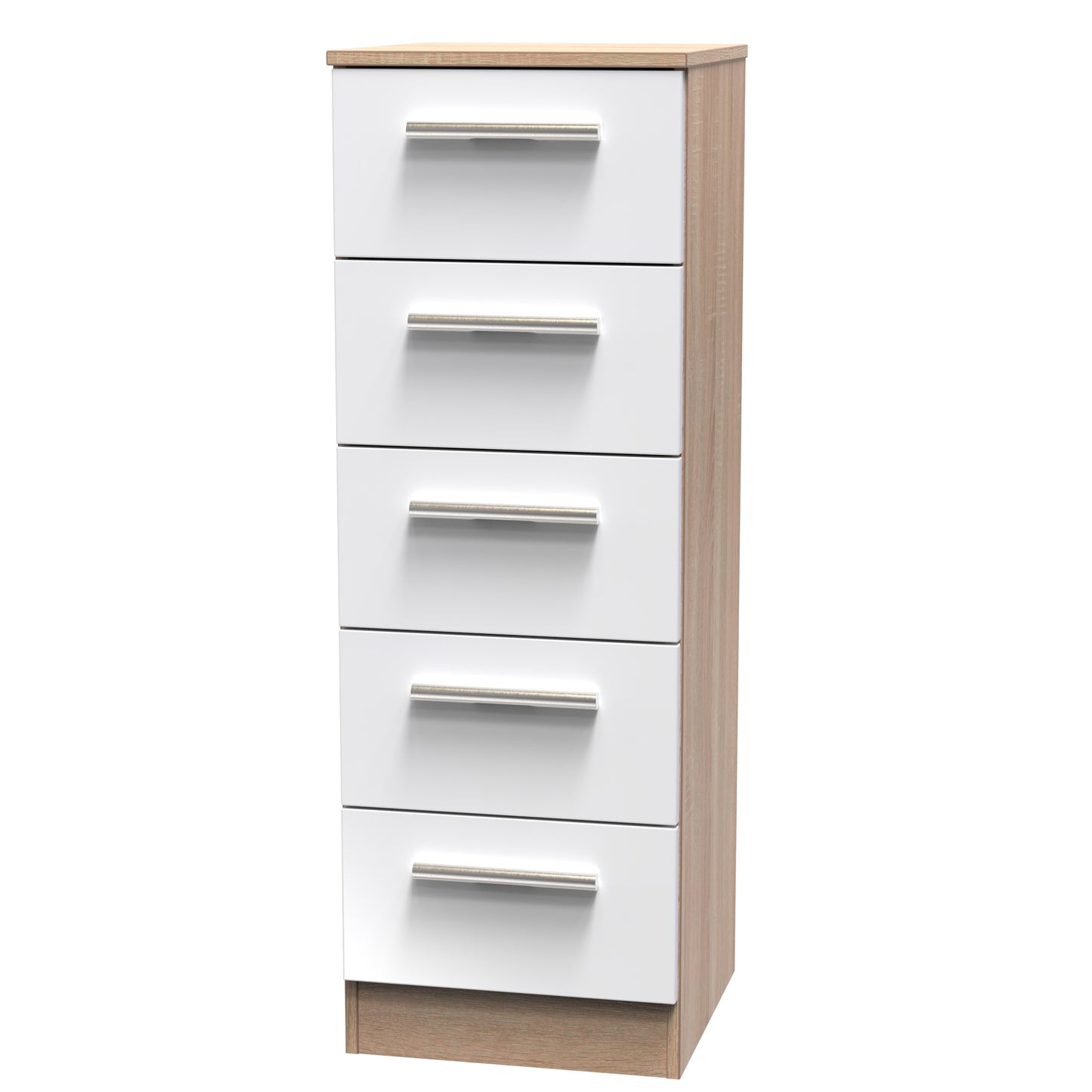 Contrast Tall Tallboy White & Oak 5 Drawers 108cm
