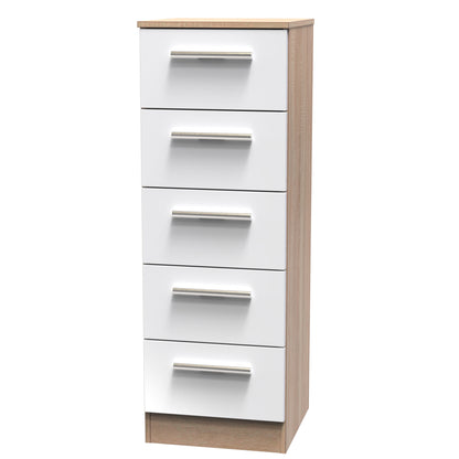 Contrast Tall Tallboy White & Oak 5 Drawers 108cm