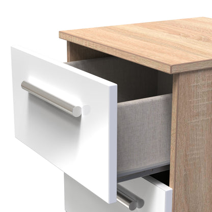 Contrast Tall Tallboy White & Oak 5 Drawers 108cm