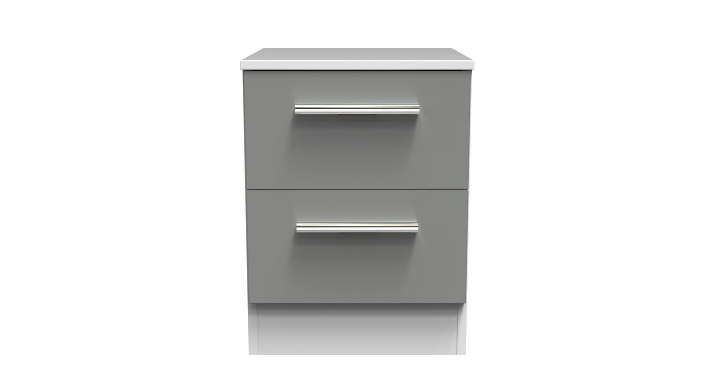 Contrast Bedside Table Grey & White 2 Drawers 51cm
