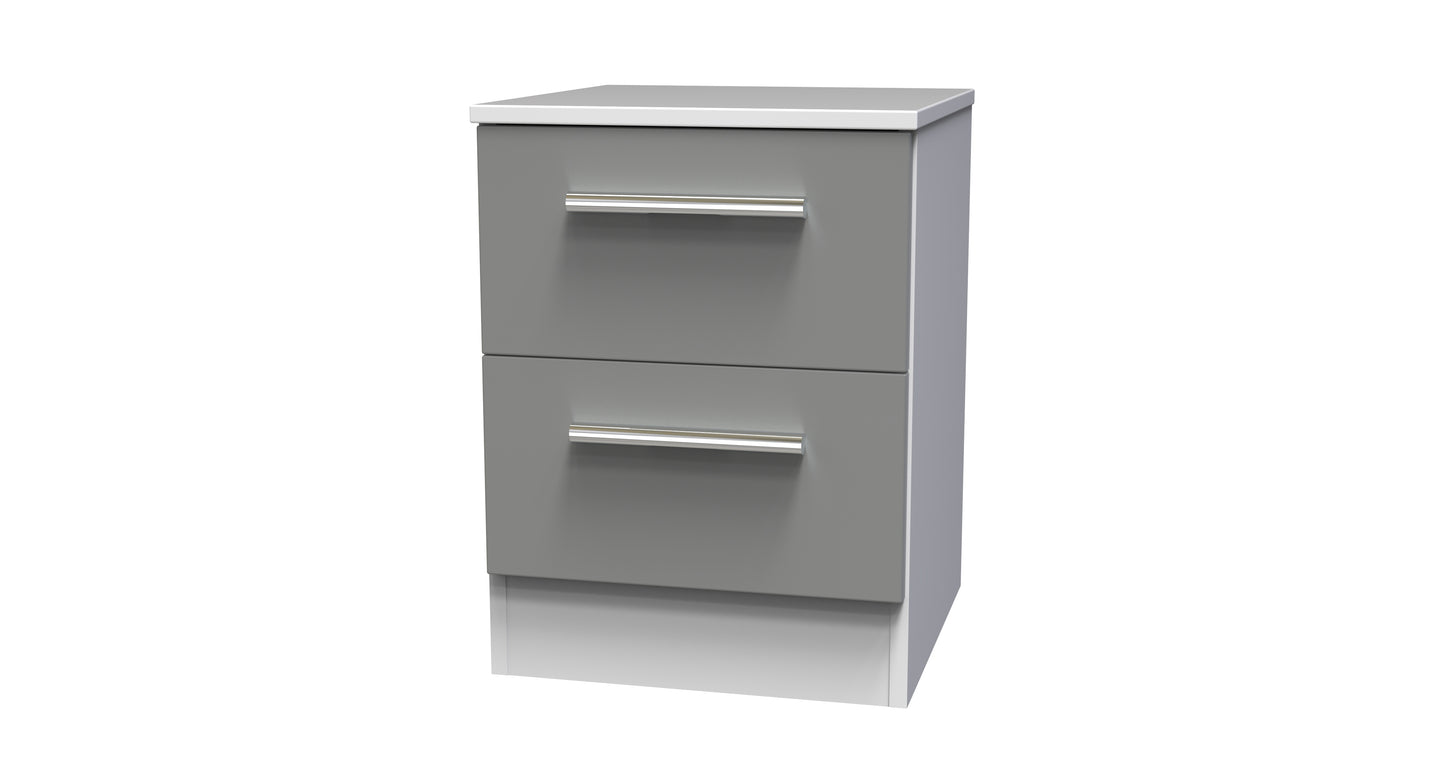 Contrast Bedside Table Grey & White 2 Drawers 51cm