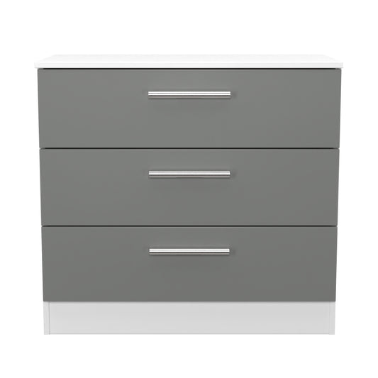 Contrast Chest of Drawers Grey & White 3 Drawers 74cm