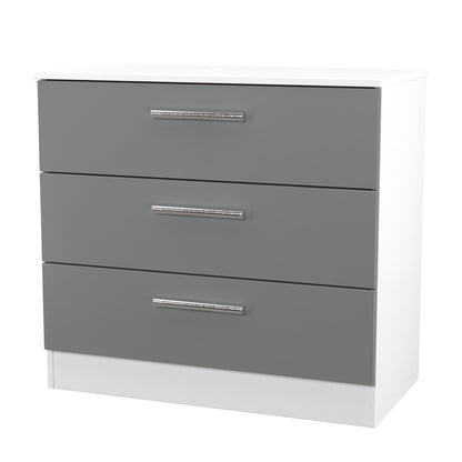 Contrast Chest of Drawers Grey & White 3 Drawers 74cm