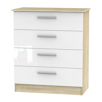 Contrast Chest of Drawers White & Oak 4 Drawers 89cm