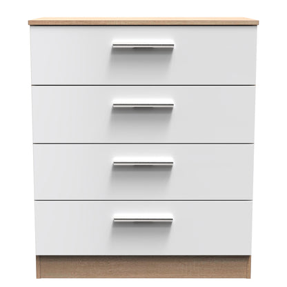 Contrast Chest of Drawers White & Oak 4 Drawers 89cm