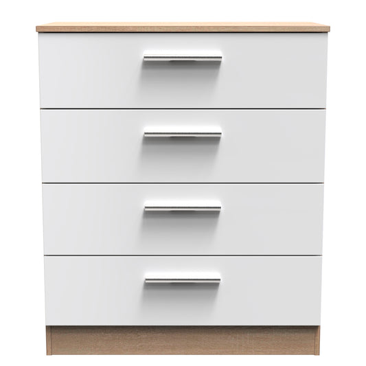 Contrast Chest of Drawers White & Oak 4 Drawers 89cm