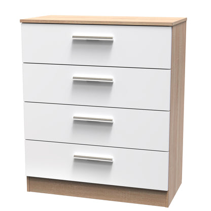 Contrast Chest of Drawers White & Oak 4 Drawers 89cm