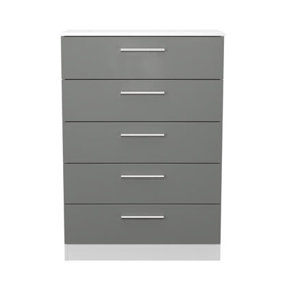 Contrast Tall Chest of Drawers Grey & White 5 Drawers 108cm