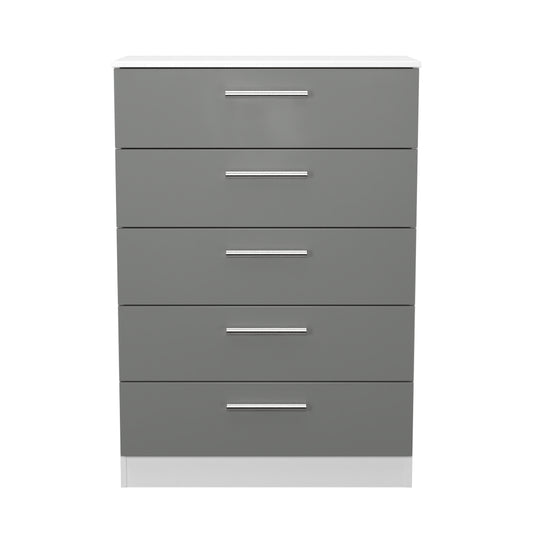 Contrast Tall Chest of Drawers Grey & White 5 Drawers 108cm