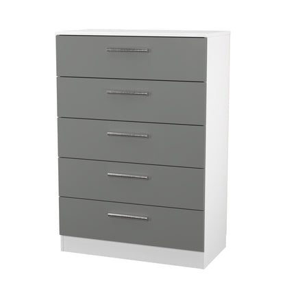 Contrast Tall Chest of Drawers Grey & White 5 Drawers 108cm