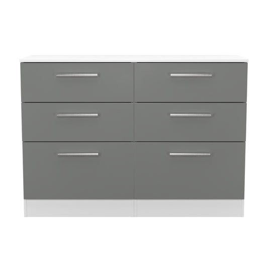 Contrast Large Chest of Drawers Grey & White 6 Drawers 110cm