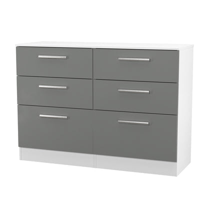 Contrast Large Chest of Drawers Grey & White 6 Drawers 110cm