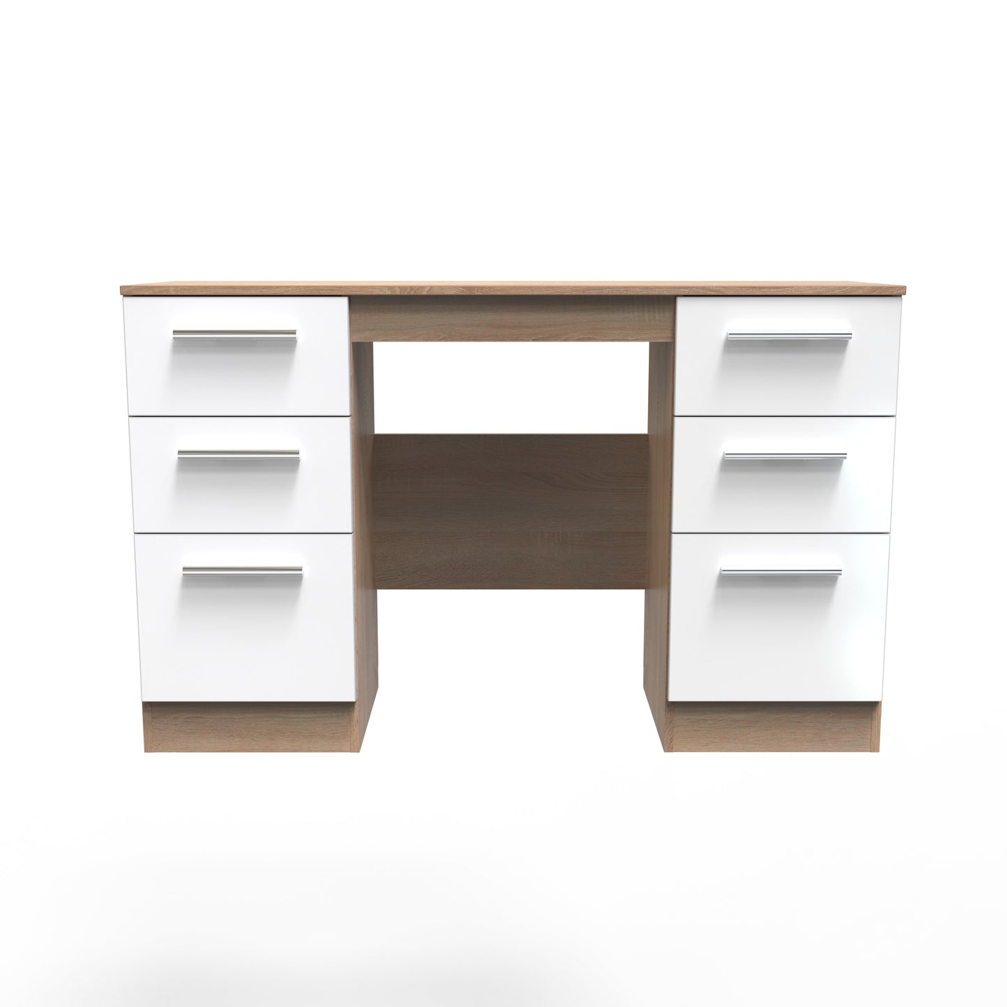 Contrast Desk White & Oak 6 Drawers 125cm