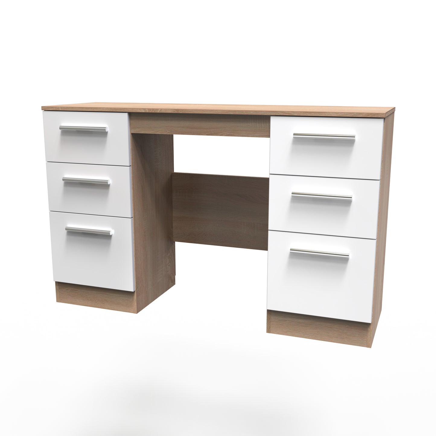 Contrast Desk White & Oak 6 Drawers 125cm