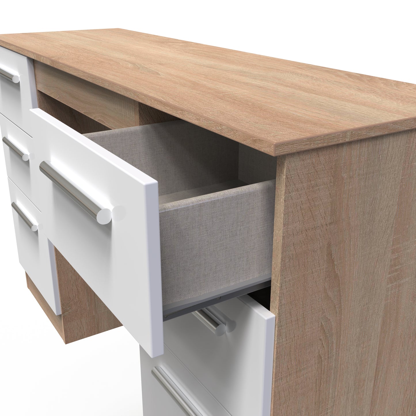 Contrast Desk White & Oak 6 Drawers 125cm