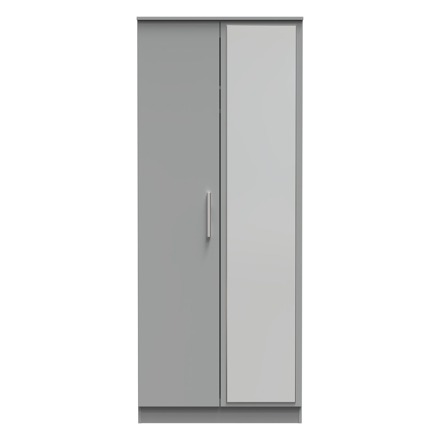 Contrast Tall Mirror Wardrobe Grey 2 Doors 1 Shelf 182cm