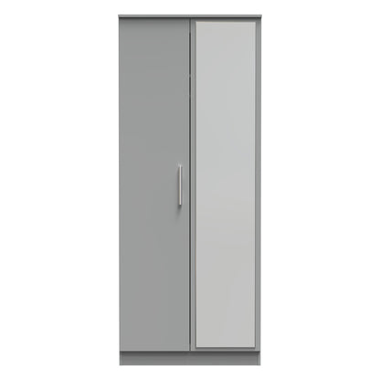 Contrast Tall Mirror Wardrobe Grey 2 Doors 1 Shelf 182cm