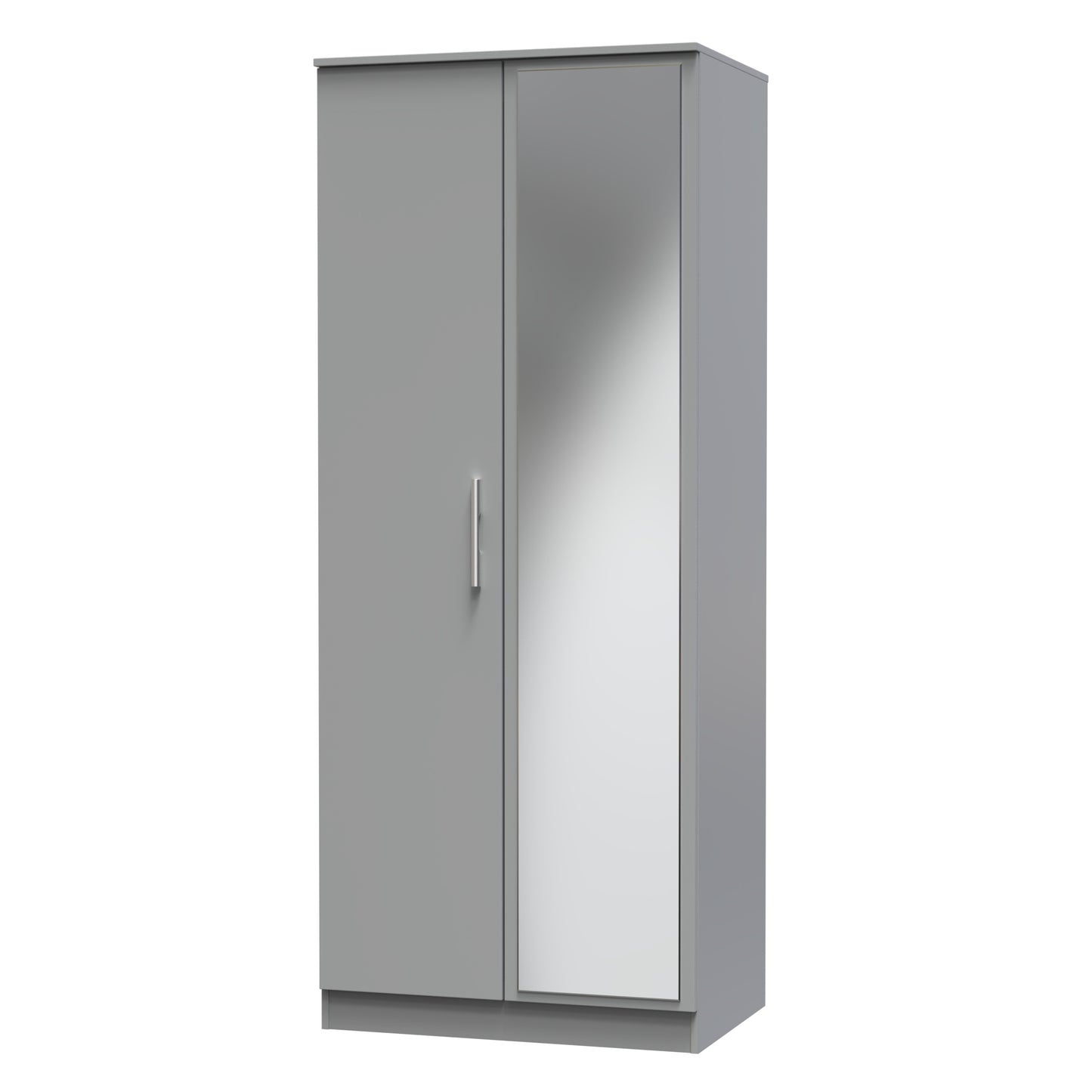Contrast Tall Mirror Wardrobe Grey 2 Doors 1 Shelf 182cm