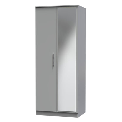 Contrast Tall Mirror Wardrobe Grey 2 Doors 1 Shelf 182cm