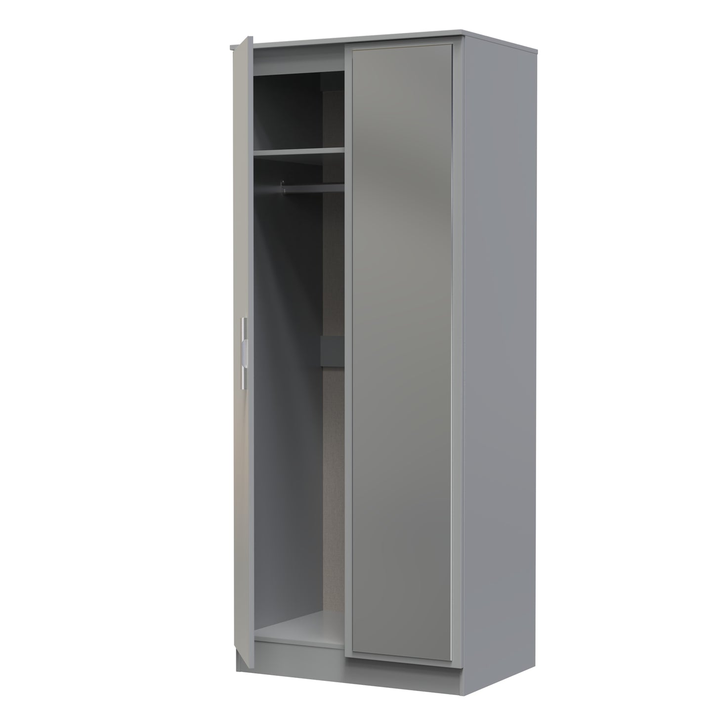 Contrast Tall Mirror Wardrobe Grey 2 Doors 1 Shelf 182cm