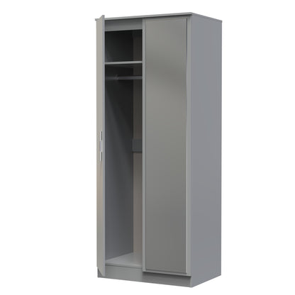 Contrast Tall Mirror Wardrobe Grey 2 Doors 1 Shelf 182cm