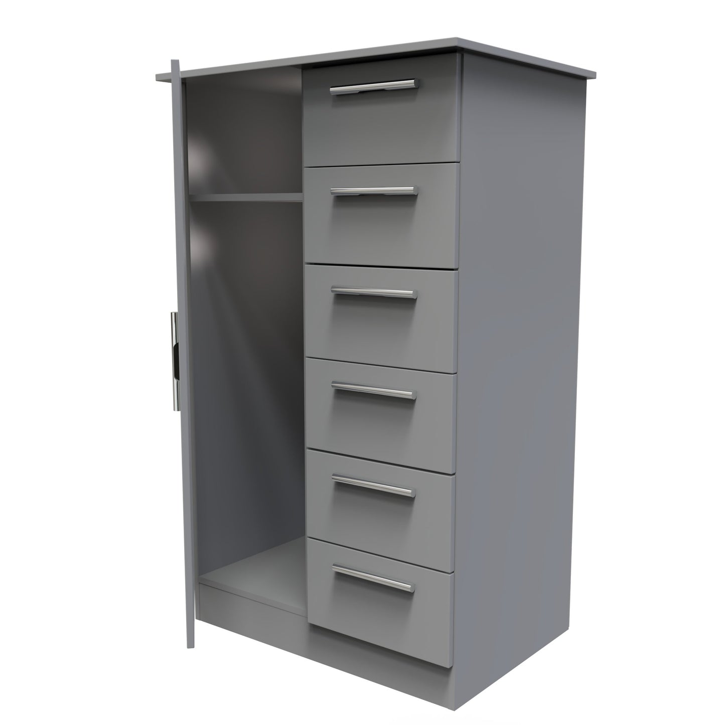 Contrast Tall Wardrobe Grey 1 Door 1 Shelf 5 Drawers 126cm