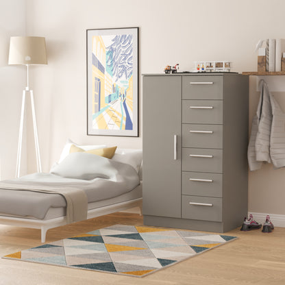 Contrast Tall Wardrobe Grey 1 Door 1 Shelf 5 Drawers 126cm