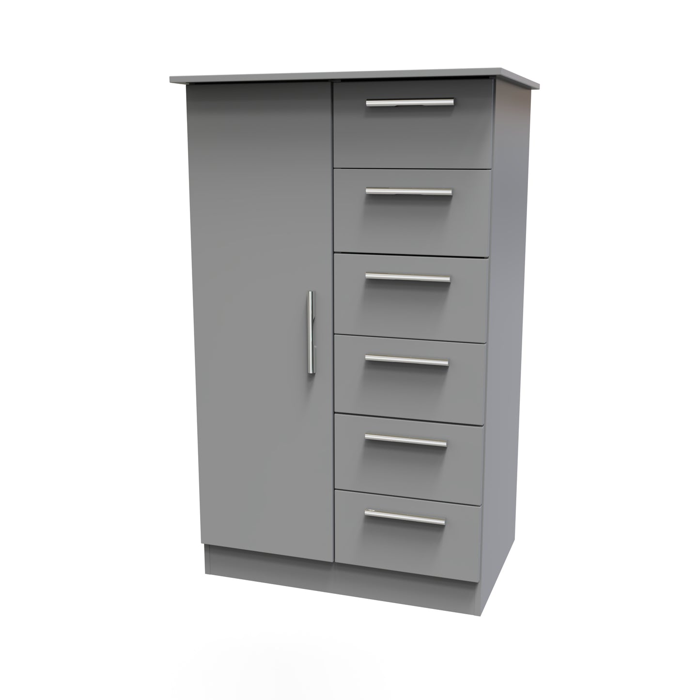 Contrast Tall Wardrobe Grey 1 Door 1 Shelf 5 Drawers 126cm
