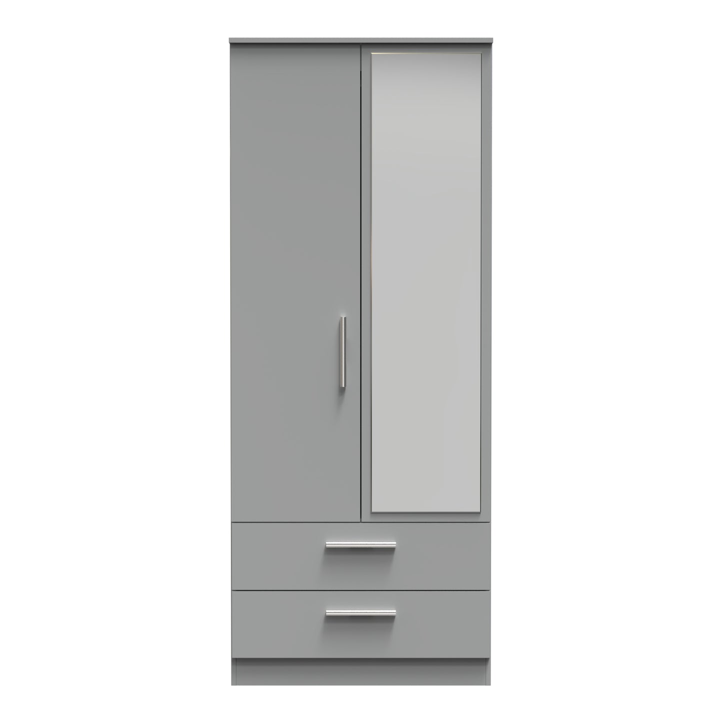 Contrast Tall Mirror Wardrobe Grey 2 Doors 2 Drawers 182cm