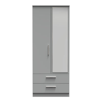 Contrast Tall Mirror Wardrobe Grey 2 Doors 2 Drawers 182cm