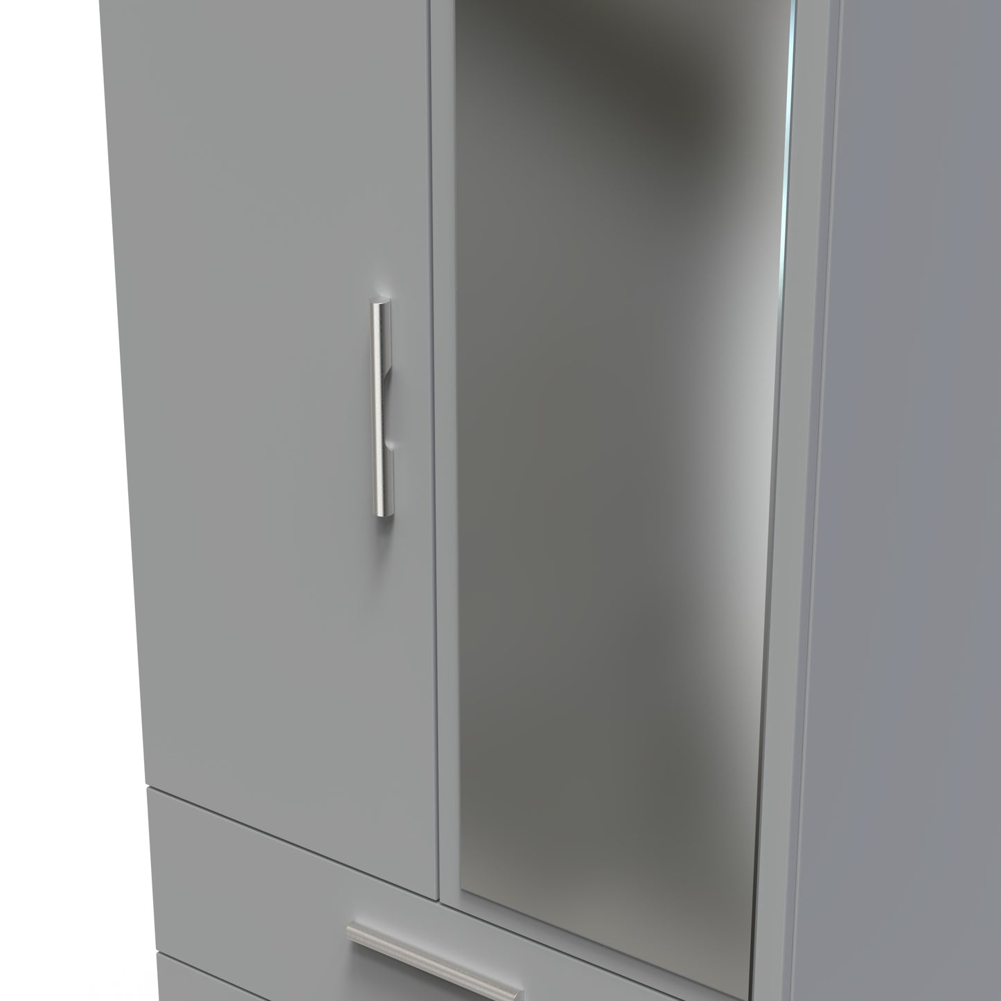 Contrast Tall Mirror Wardrobe Grey 2 Doors 2 Drawers 182cm