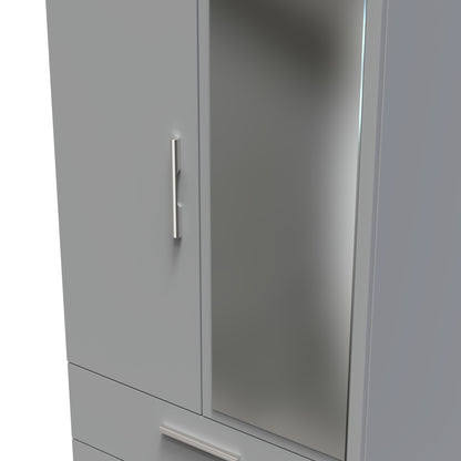 Contrast Tall Mirror Wardrobe Grey 2 Doors 2 Drawers 182cm