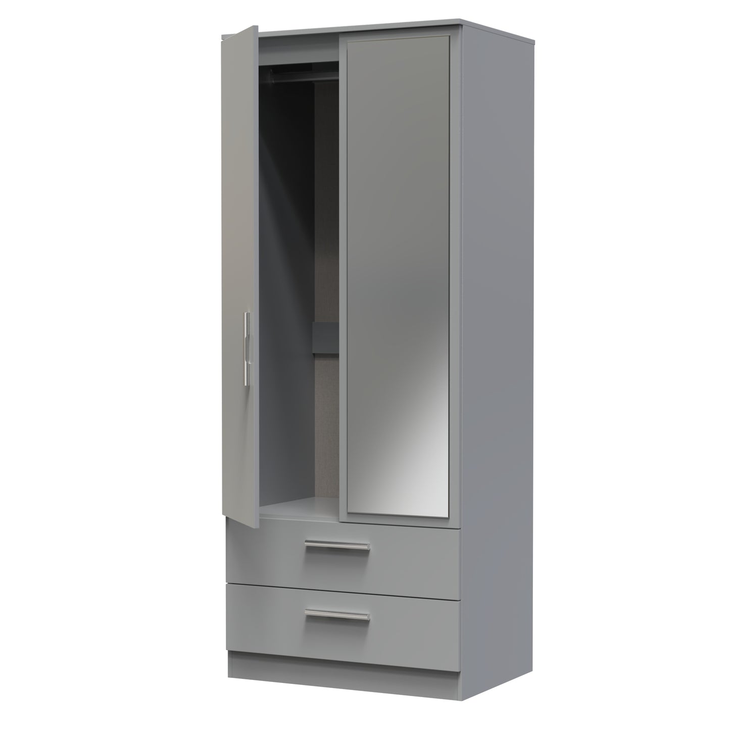 Contrast Tall Mirror Wardrobe Grey 2 Doors 2 Drawers 182cm