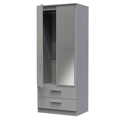 Contrast Tall Mirror Wardrobe Grey 2 Doors 2 Drawers 182cm