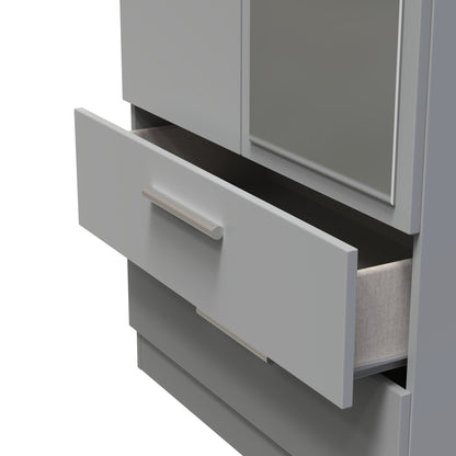 Contrast Tall Mirror Wardrobe Grey 2 Doors 2 Drawers 182cm