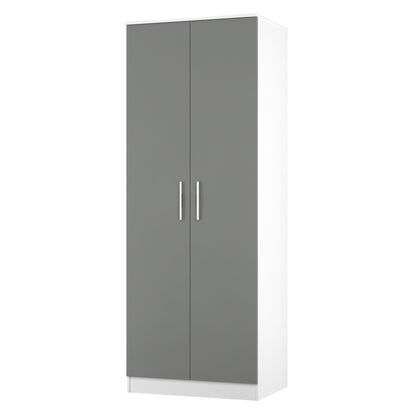 Contrast Tall Wardrobe Grey & White 2 Doors 196cm