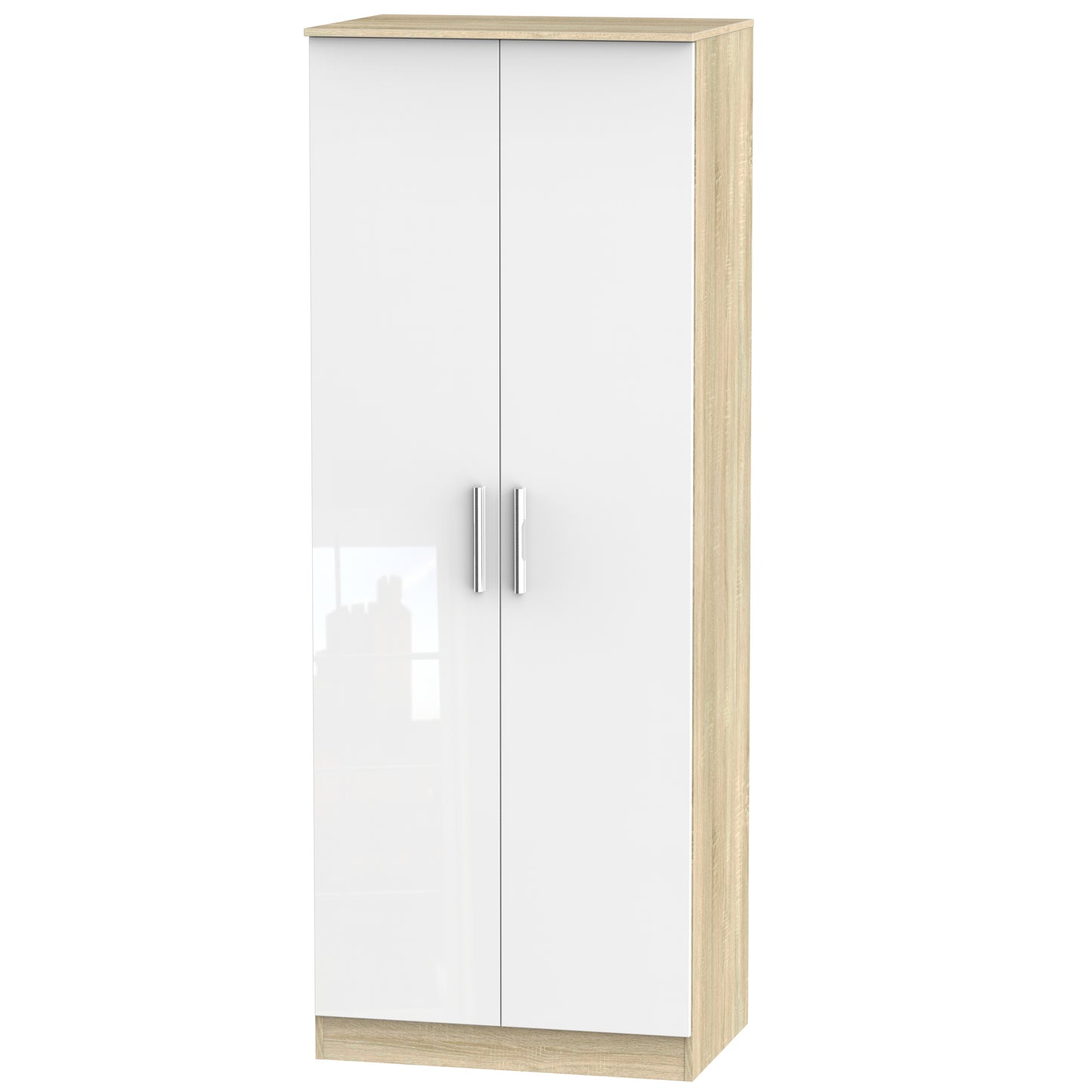 Contrast Tall Wardrobe White & Oak 2 Doors 196cm