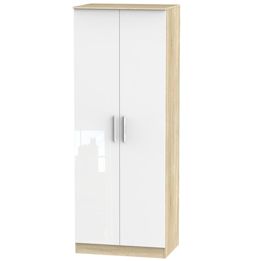 Contrast Tall Wardrobe White & Oak 2 Doors 196cm