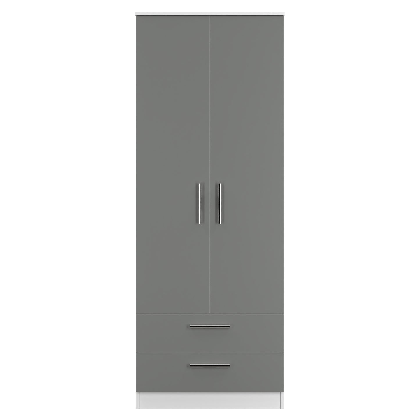 Contrast Tall Wardrobe Grey & White 2 Doors 2 Drawers 196cm