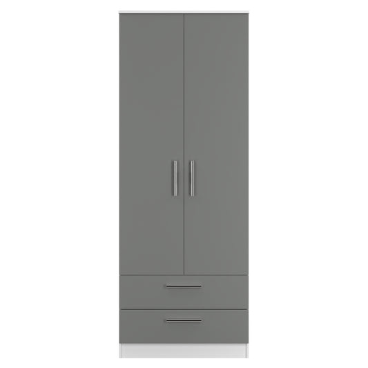 Contrast Tall Wardrobe Grey & White 2 Doors 2 Drawers 196cm