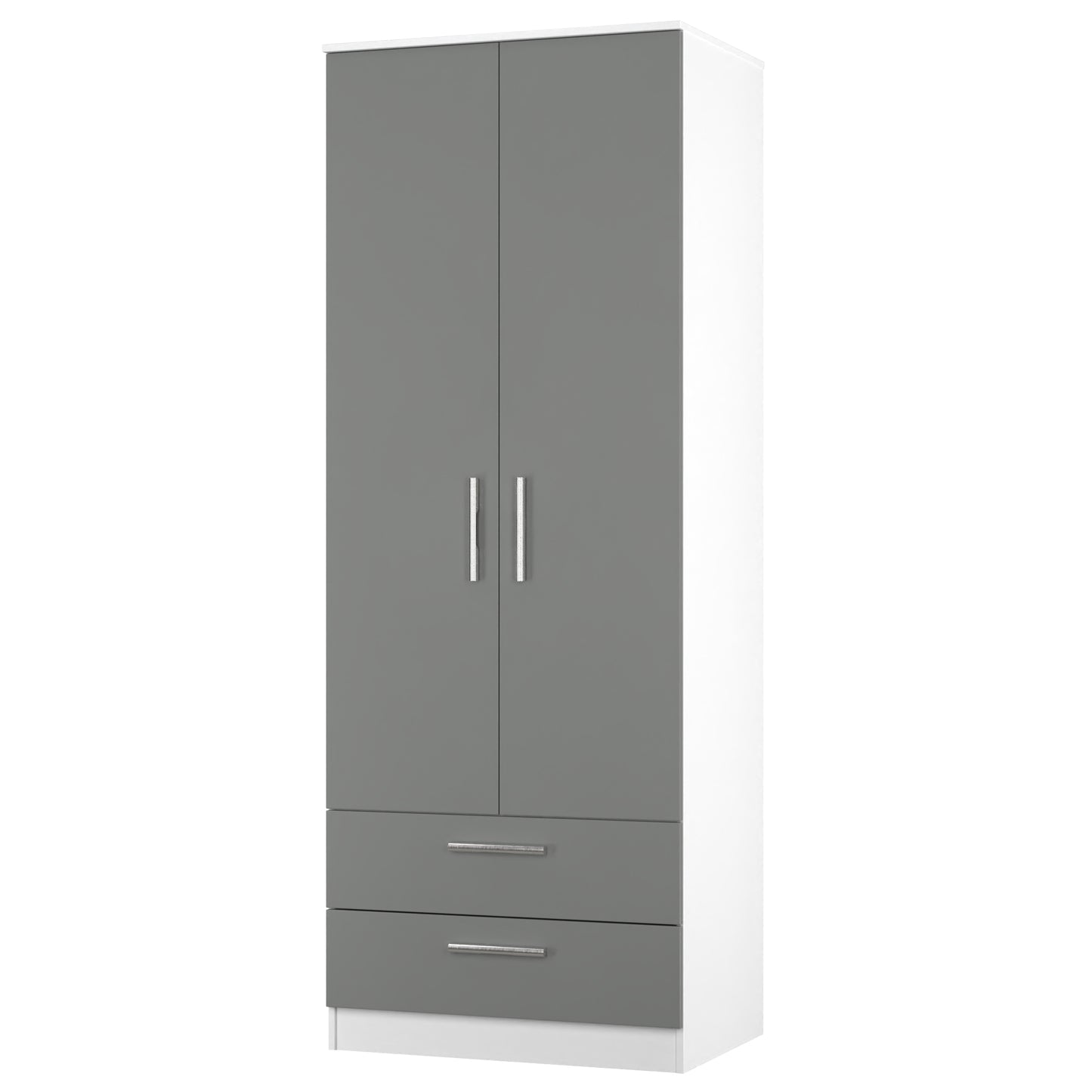 Contrast Tall Wardrobe Grey & White 2 Doors 2 Drawers 196cm