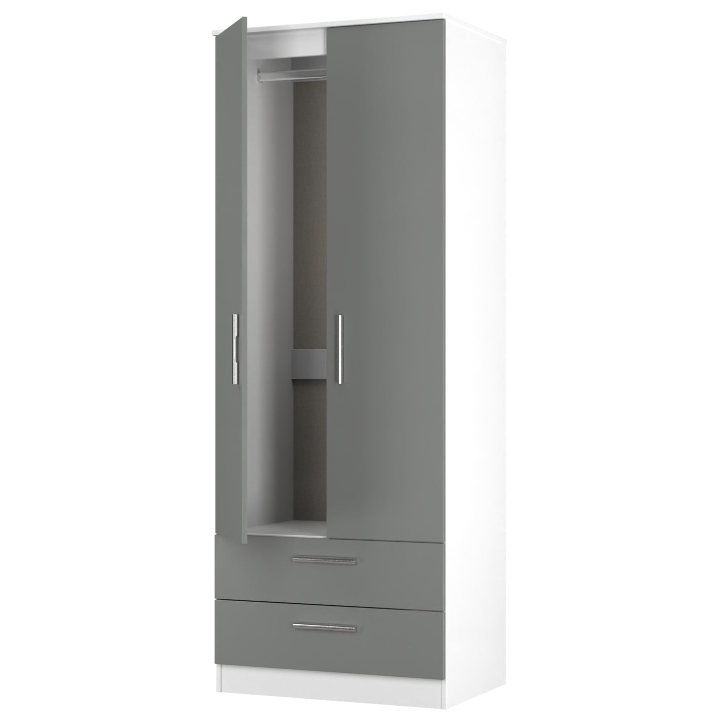 Contrast Tall Wardrobe Grey & White 2 Doors 2 Drawers 196cm