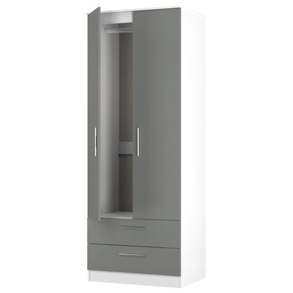 Contrast Tall Wardrobe Grey & White 2 Doors 2 Drawers 196cm